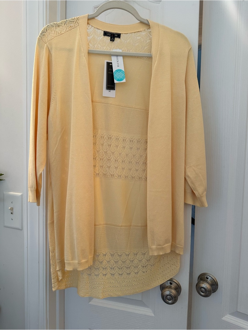 NWT Lety & Me Stitch Fix Lush Pale Yellow Lace-Panel Open Cardigan 1X
